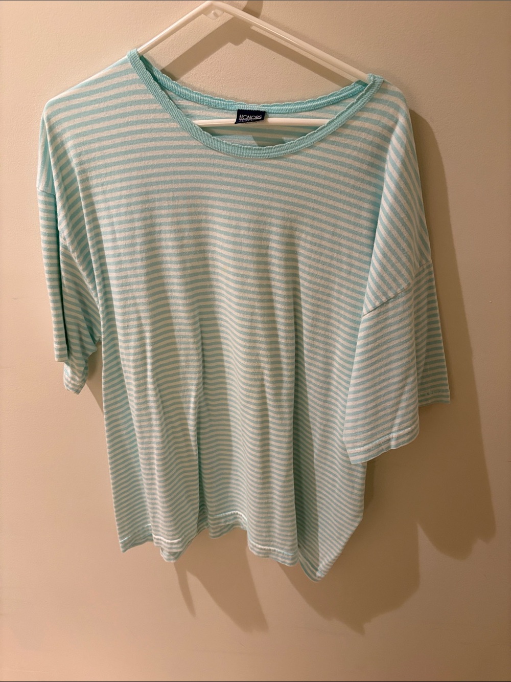 Jones New York Mint and White Striped Short-Sleeve Tee